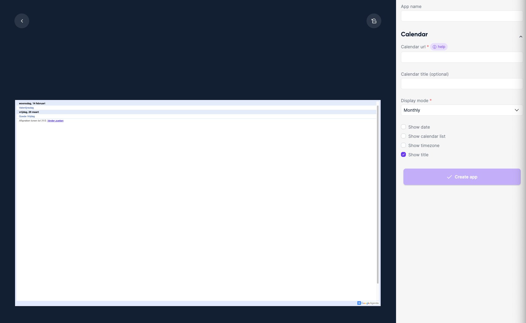 Google Calendar app editor