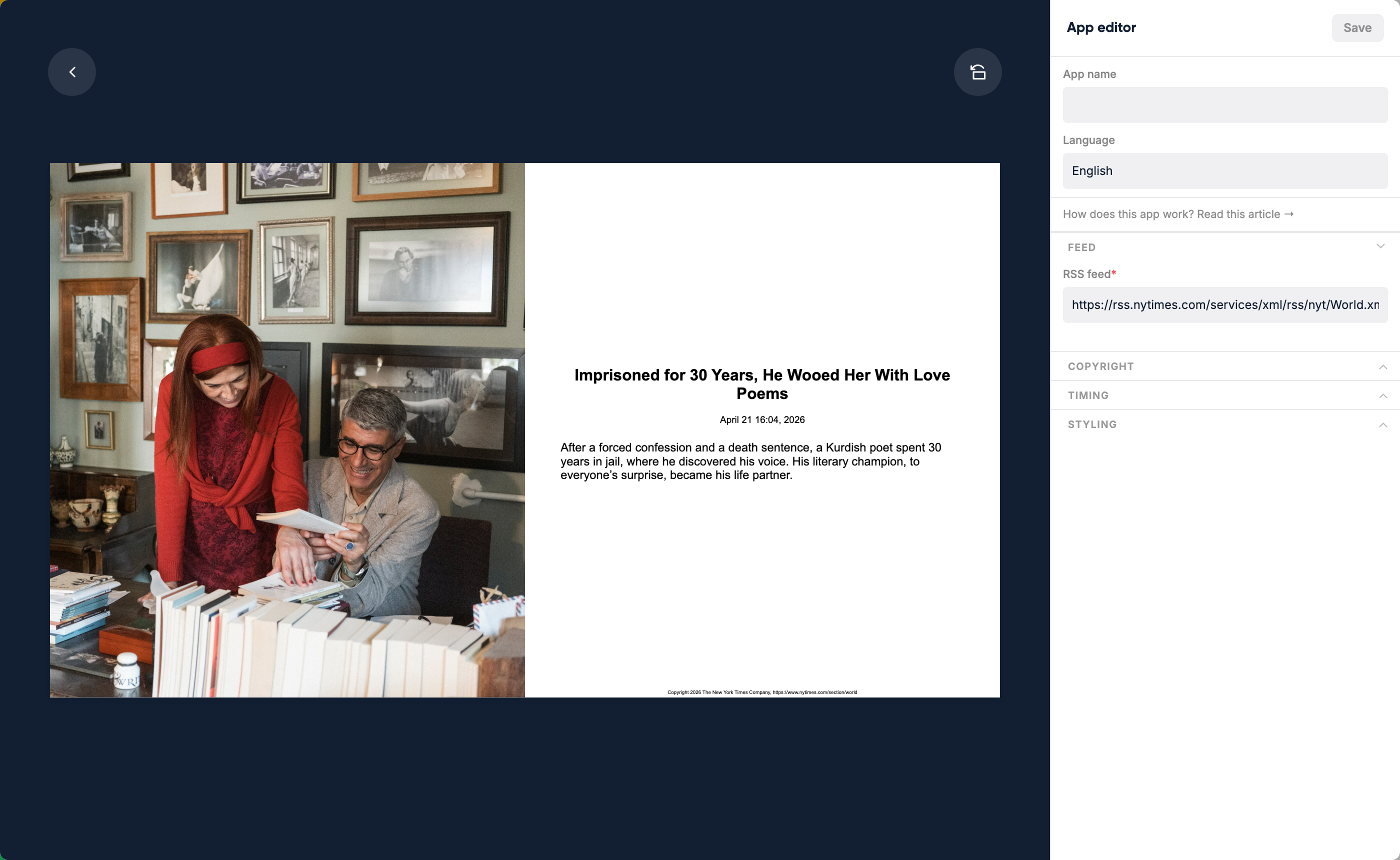 App editor with live preview