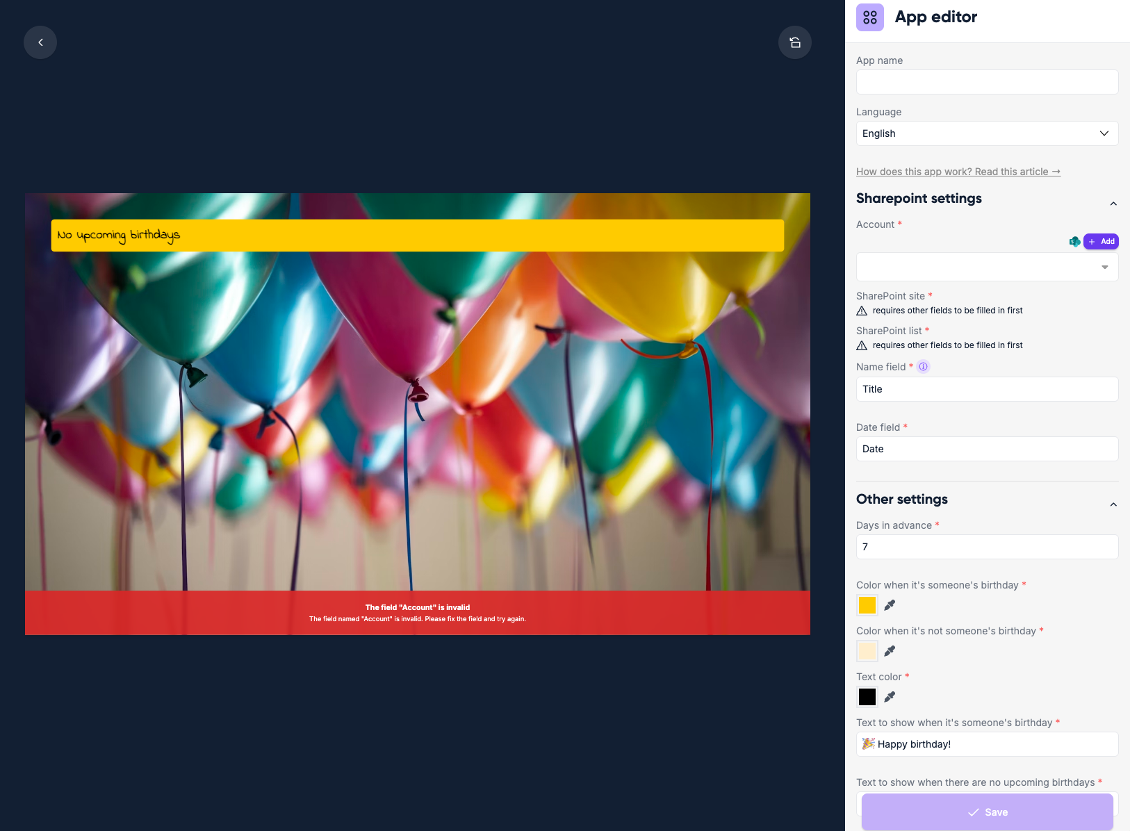 SharePoint Birthdays editor