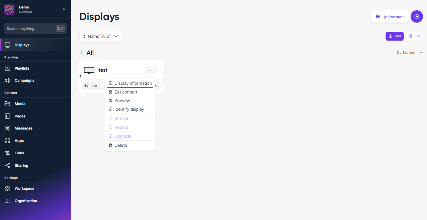 Display information button