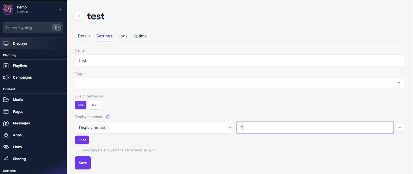 Set display number metadata