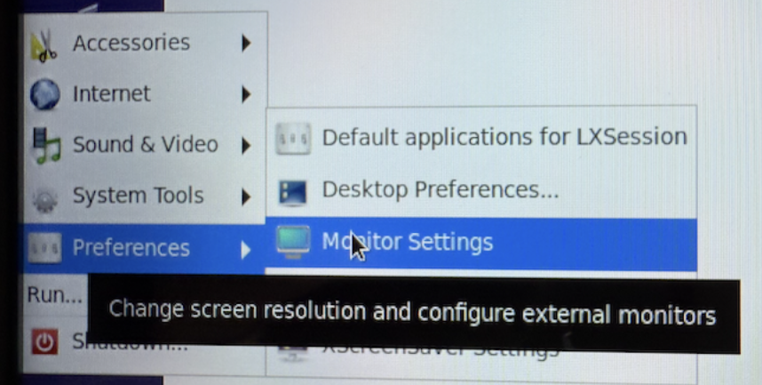 Monitor Settings in Preferences menu