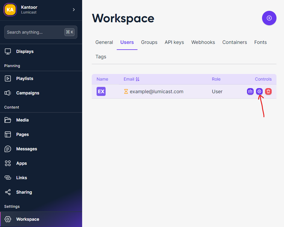 Workspace users list