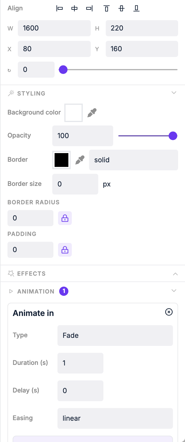 Animation settings panel
