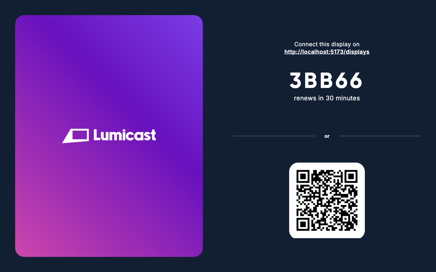 Lumicast player pairing screen
