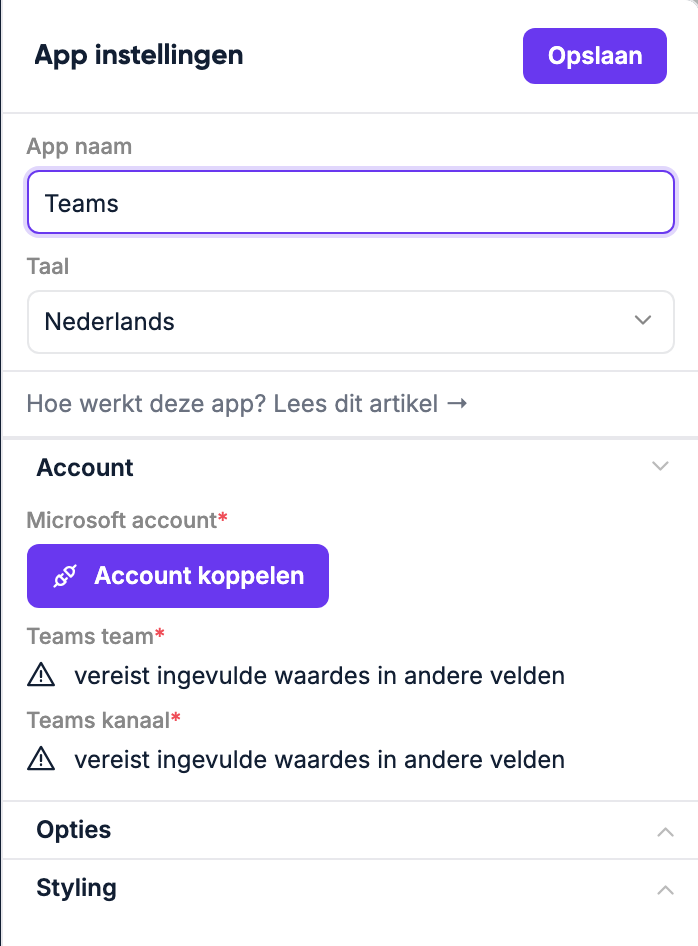 Editor van de Microsoft Teams-app